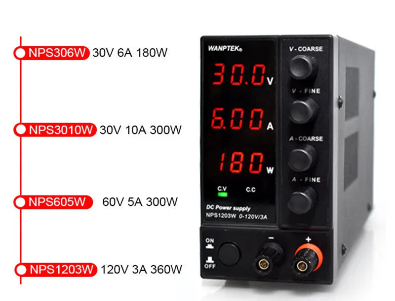 LNPS605W white adjustable DC power supply unit with 0-60V output for electronic repair
