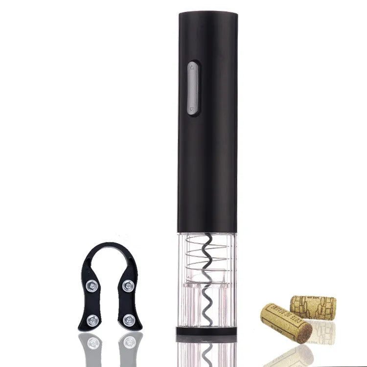 Black automatic electric wine bottle opener with foil cutter on a counter