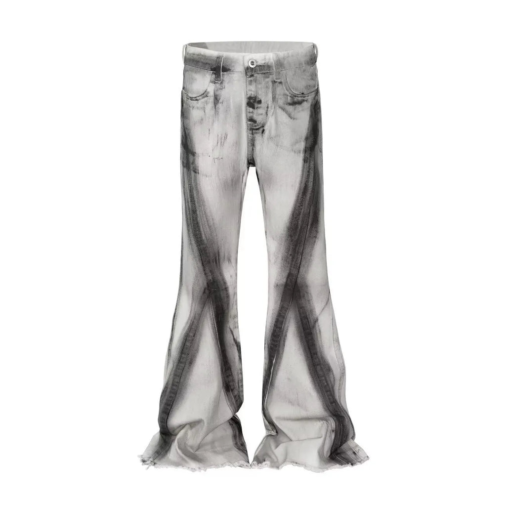 American street retro heavy rough selvedge jeans in black ribbon gradient colour with zip fly