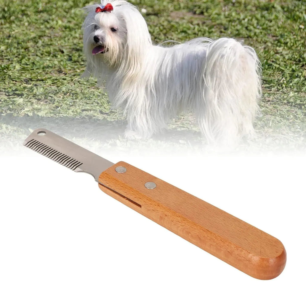 Dog stripping knife grooming tool with wood handle and metal fittings