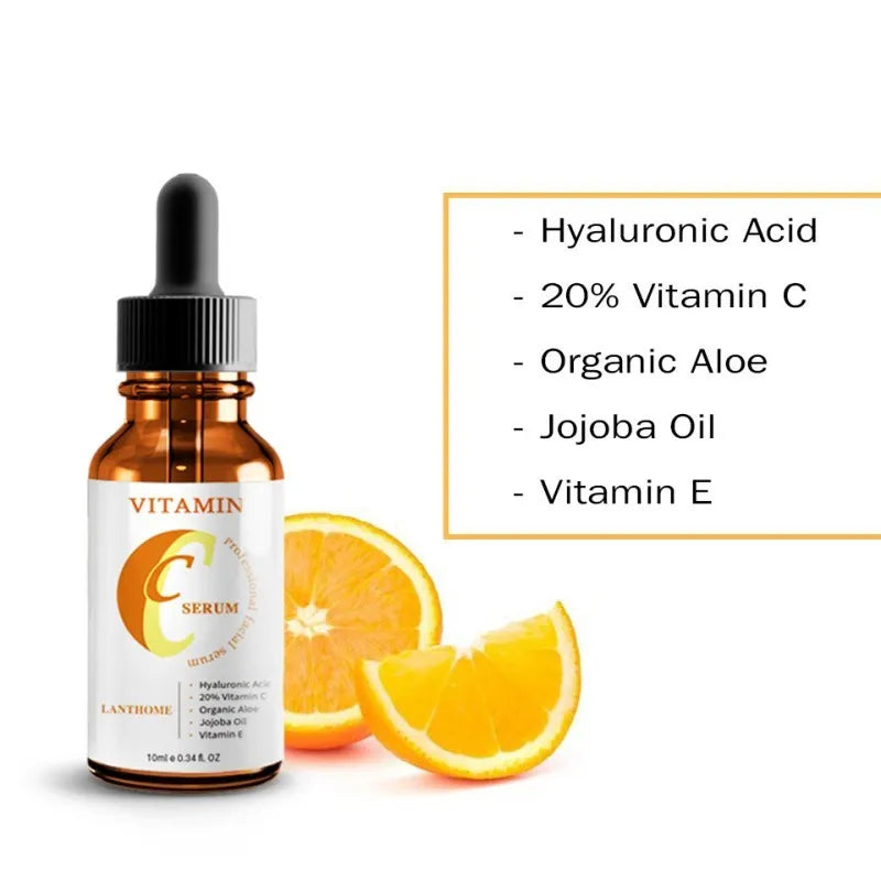 Bottle of vitamin C and hyaluronic acid facial serum, 10 ml net content.