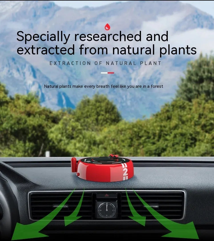 Round solar-powered car air freshener decoration in modern styling for vehicle interiors