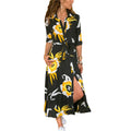 Madrid Vintage Chiffon A-line dress with V-neck collar and long sleeves in a printed pattern.