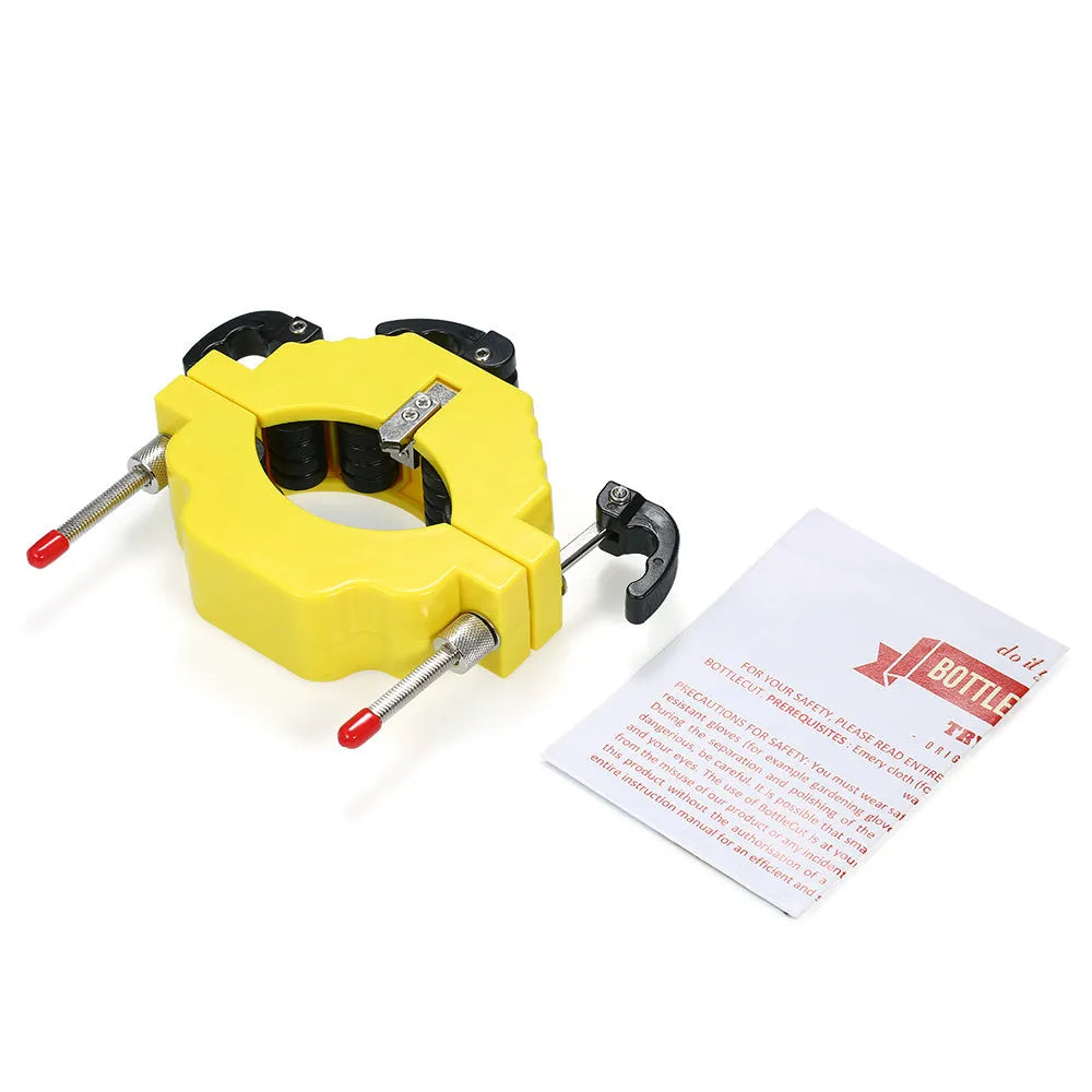Yellow bottle cutter tool for cutting glass beer and wine bottles in DIY crafts