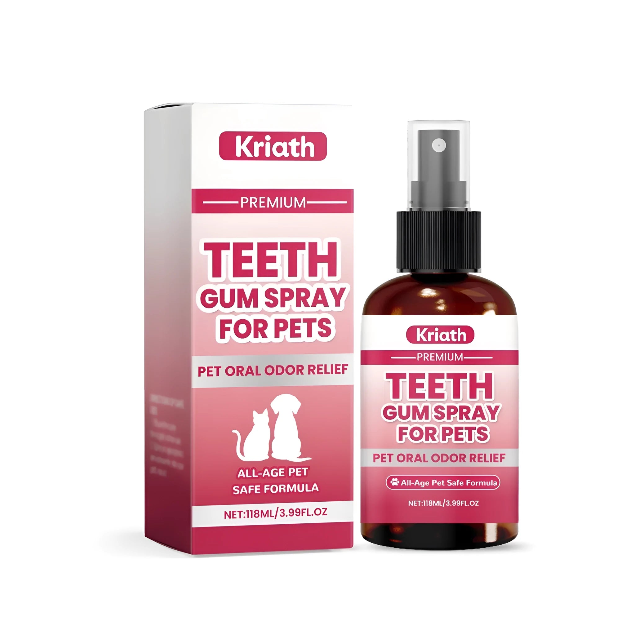 118ml bottle of pet oral spray for teeth and gum care with mint extract.