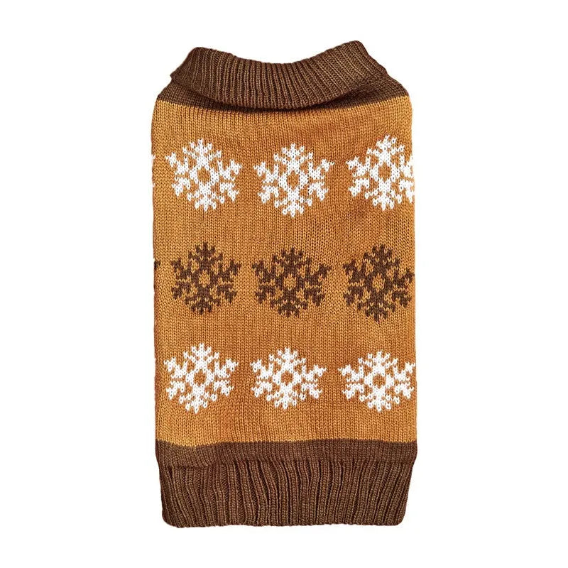 Brown and grey acrylic knitted Christmas sweater for dogs on pet mannequin