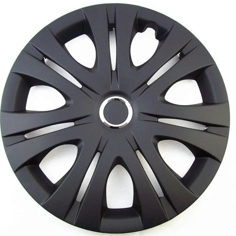 Universal silver, black, and electroplating ABS plastic wheel hub covers in 13 to 16-inch sizes.