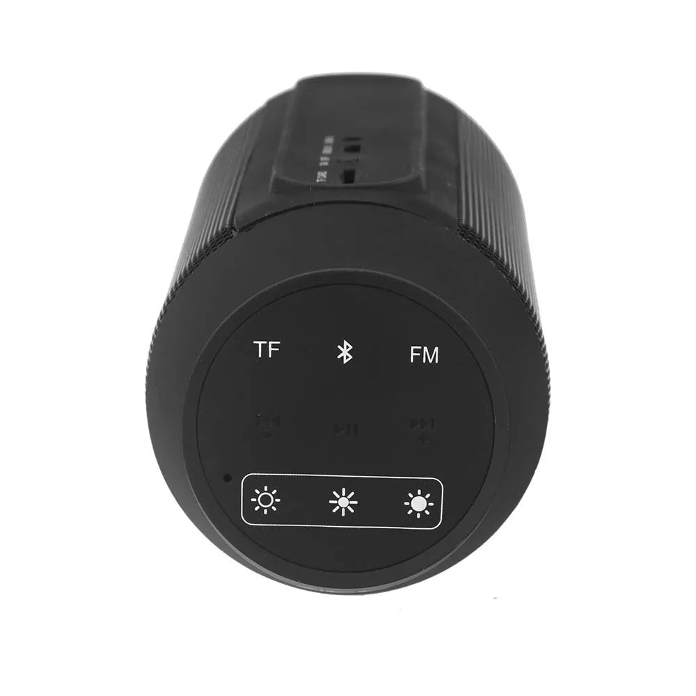 Mini black Bluetooth speaker with colourful RGB LED lights displaying on sides
