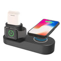 Black W3 three-in-one wireless charger for Apple iPhone, Watch and AirPods on a desk