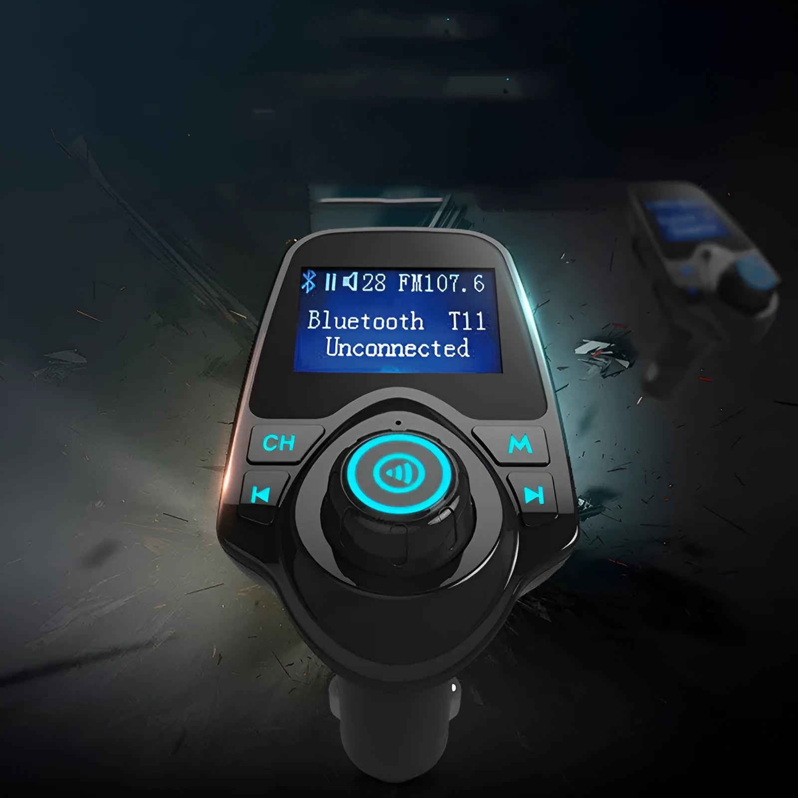 Black car Bluetooth FM transmitter hands-free device with USB port and TF card slot