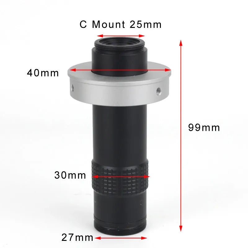 Black industrial monocular camera lens with 0.1-1.3X magnification for component inspection
