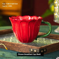 Ceramic breakfast mug with floral pattern showing 500ml capacity in red colour option