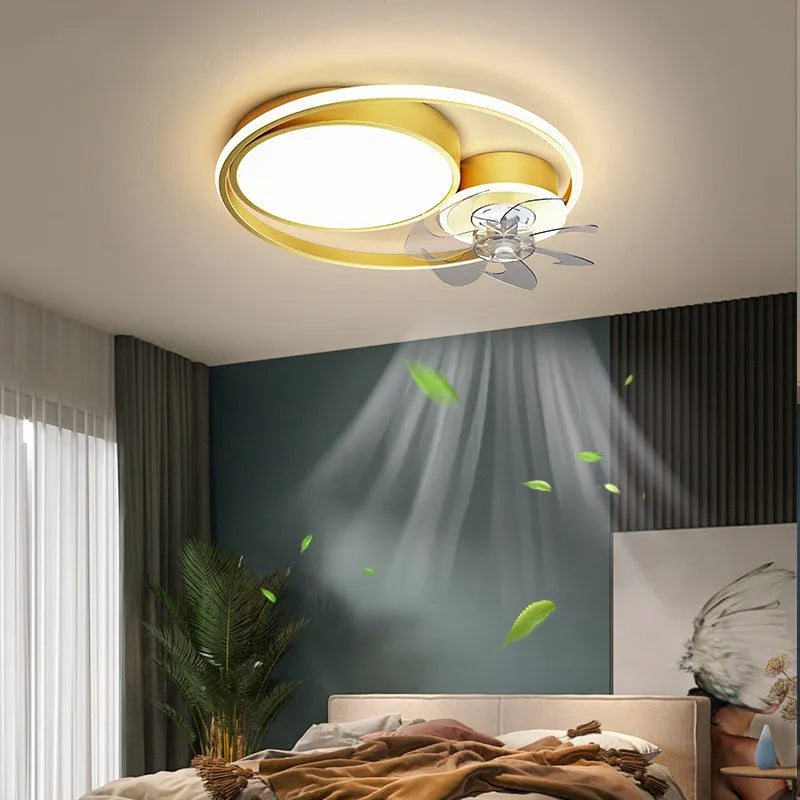Nordic style ceiling fan with integrated acrylic light shade, 48cm diameter in black finish