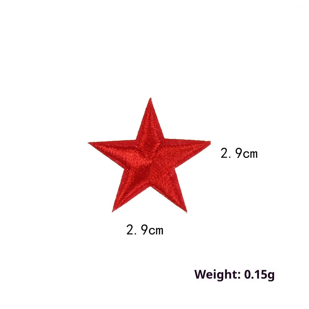 Colourful five-pointed star embroidery patches and cloth stickers for DIY clothing decoration.