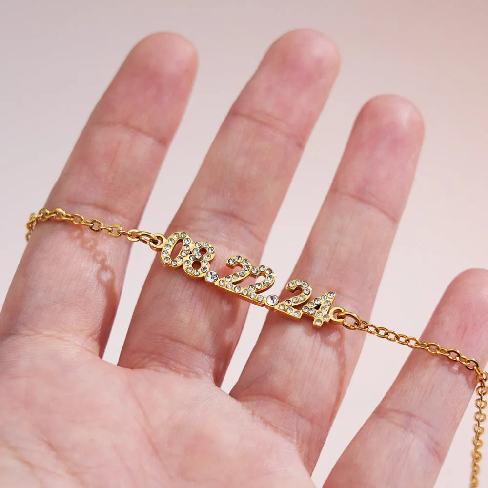 Stainless steel diamond studded digital bracelet or necklace in gold rose gold and steel color options