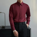 Men's black Korean style slim fit long sleeve shirt with a loose cardigan cut.