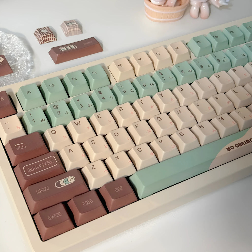 Matcha green theme mechanical keyboard keycap set with five-sided sublimation printing