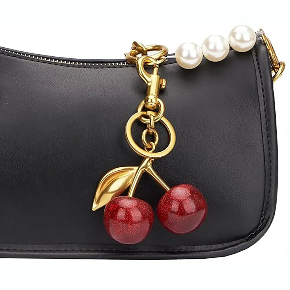 Red zinc alloy keychain with 3D cherry pendant design