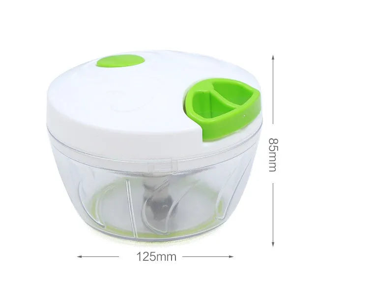 Green manual kitchen chopper with three stainless steel blades and 500ml capacity