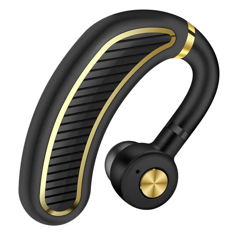 Wireless sports earphones with IPX5 sweatproof rating showing colour options: black gold, black silver, box, white gold