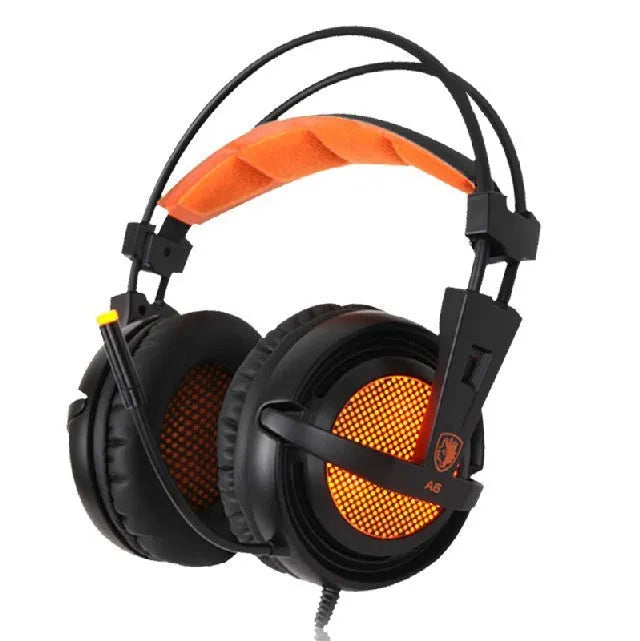Black and white 7.1 channel USB gaming headset with LED lights on ear cups