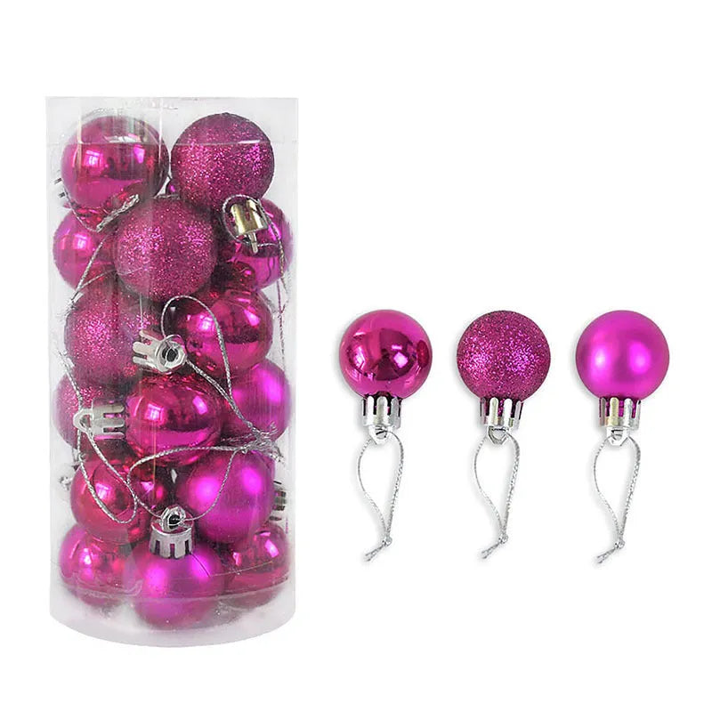 Shiny matte Christmas baubles in various colours showing 3cm diameter plastic electroplated decorations
