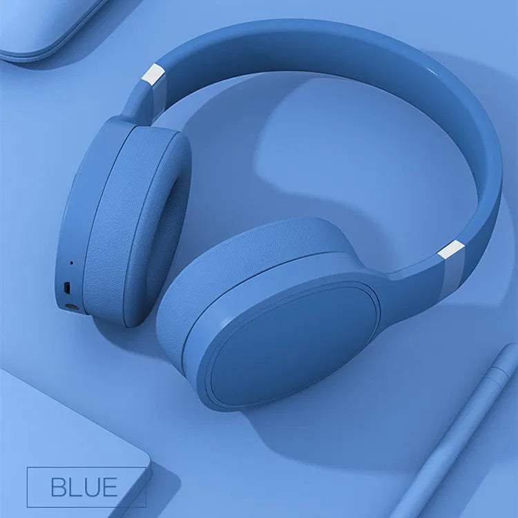 Wireless Bluetooth headset in black, blue, grey, or white colour with over-ear design