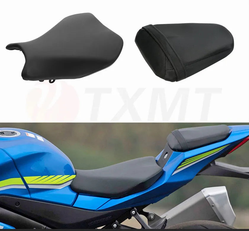 Suzuki GSXR1000 motorcycle front and rear seat covers made of black PU material