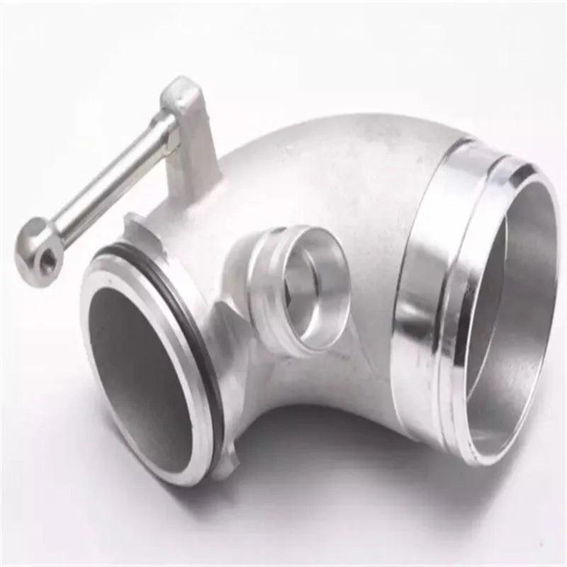Aluminium alloy 90-degree turbine pipe elbow for lateral engine positioning in modified automotive applications
