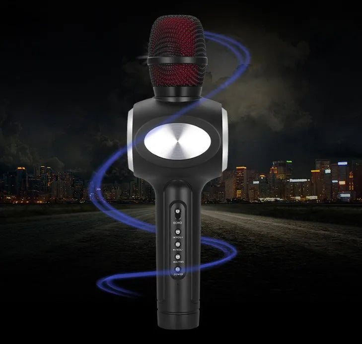 Yaerjia E108 mobile karaoke microphone in black, gold, or pink with built-in speaker