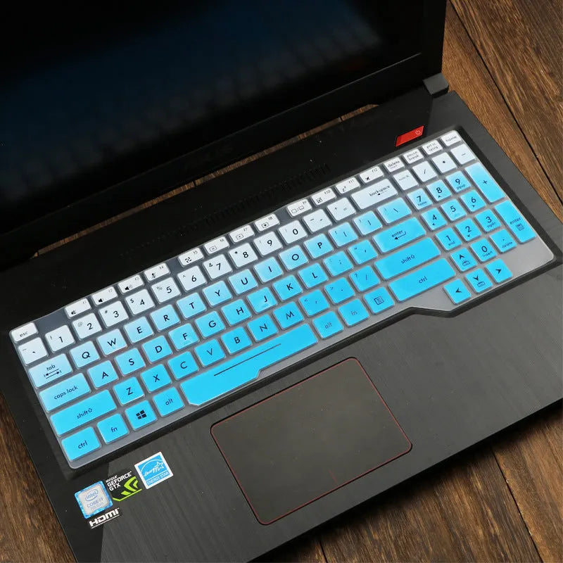 ASUS Flight laptop keyboard protective film cover shown in a translucent colour option on a laptop.