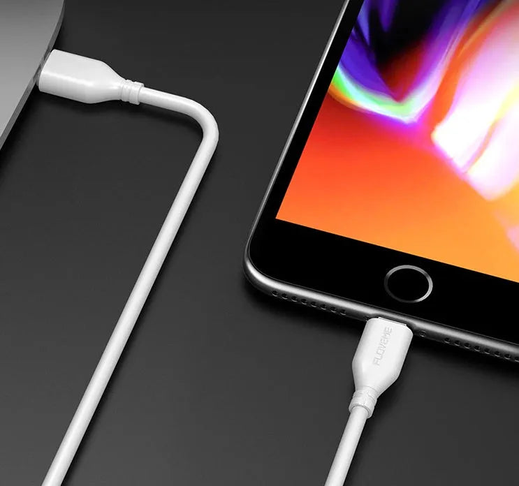 White braided USB-C to Lightning cable with aluminium connectors, 1 metre long