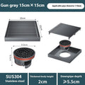 Gun grey 304 stainless steel courtyard deodorant floor drain measuring 15x15 cm