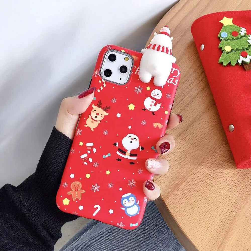 Red Christmas silicone phone case back cover for iPhone showing festive design