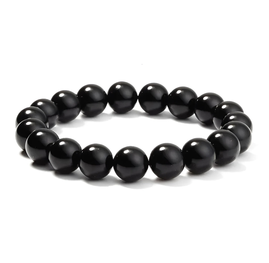 Black agate geometric stretch bracelet for women with 8mm beads