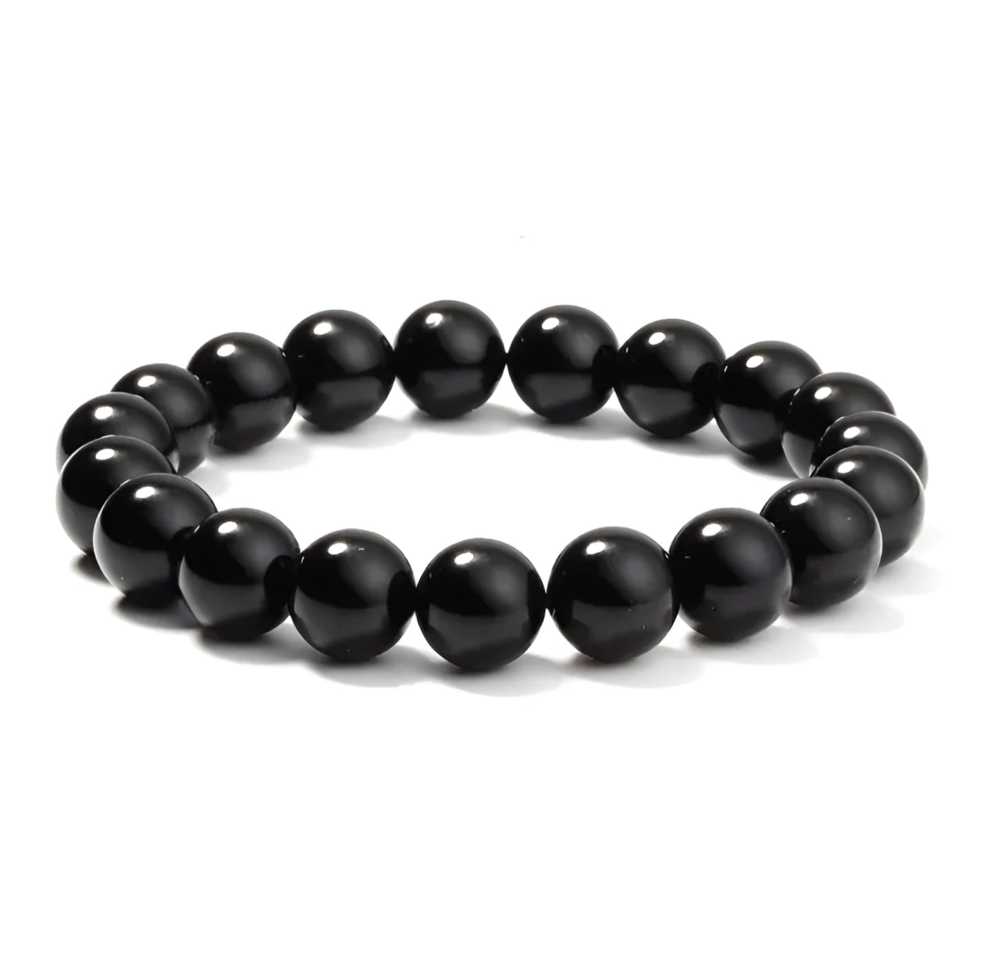 Black agate geometric stretch bracelet for women with 8mm beads