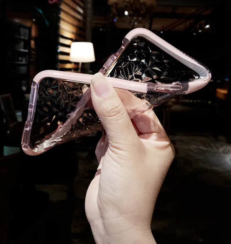 Simple striped TPU back cover case for iPhone in pink, white, and black colour options.
