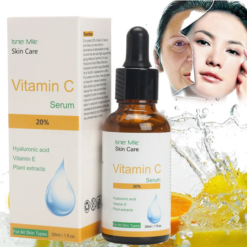 30ml bottle of Vitamin C essence serum for brightening uneven and dull skin