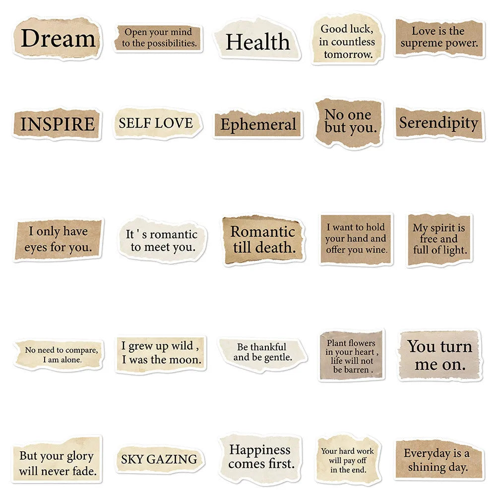 Torn English text decorative stickers for laptops in waterproof PVC material