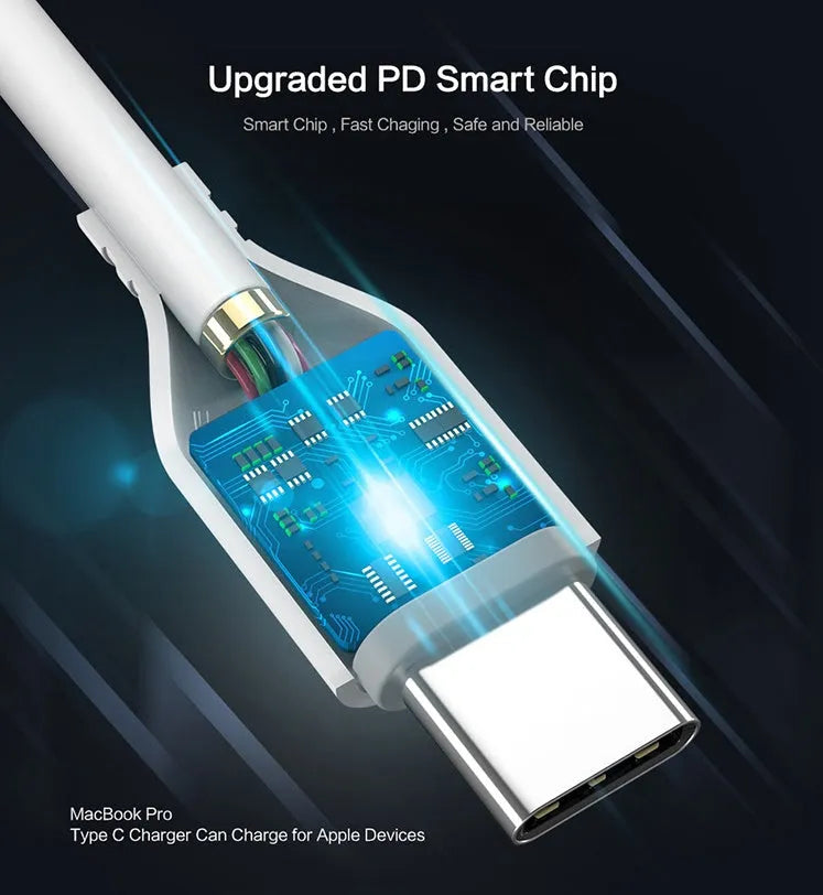 White braided USB-C to Lightning cable with aluminium connectors, 1 metre long