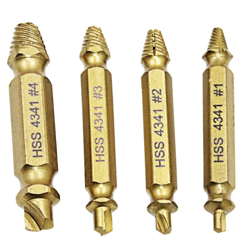 4341 high-speed steel screw extractor set with five hardened tools for removing broken bolts