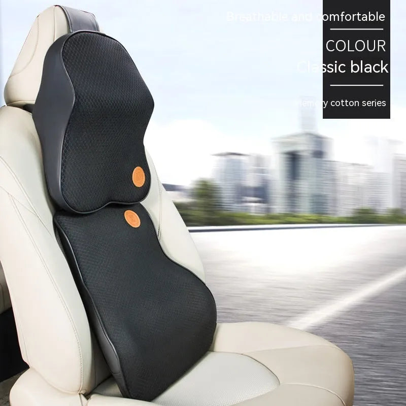Memory foam car headrest pillow and lumbar support set in black colour option