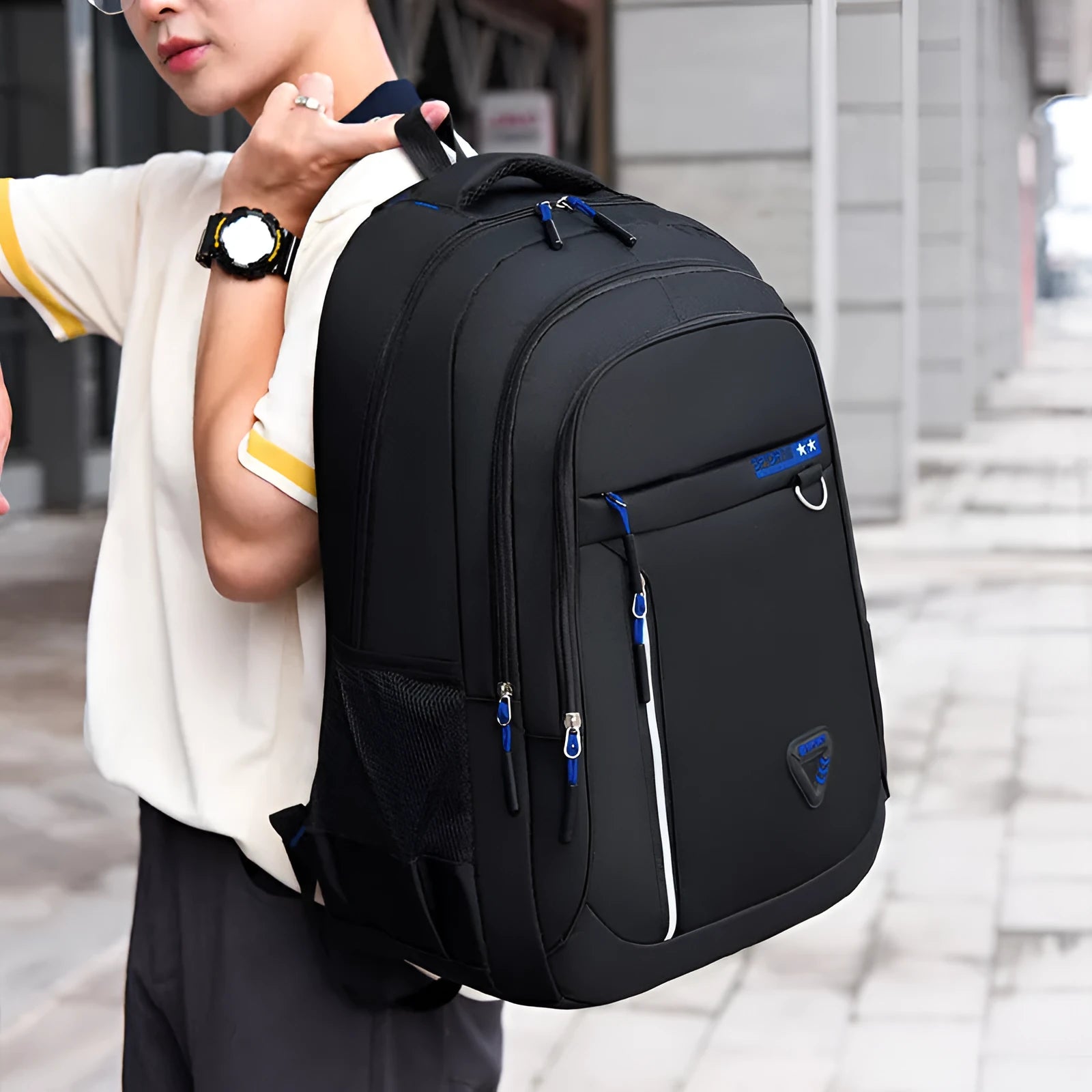 Men's Oxford cloth schoolbag with air pillow belt system in red colour with letter pattern