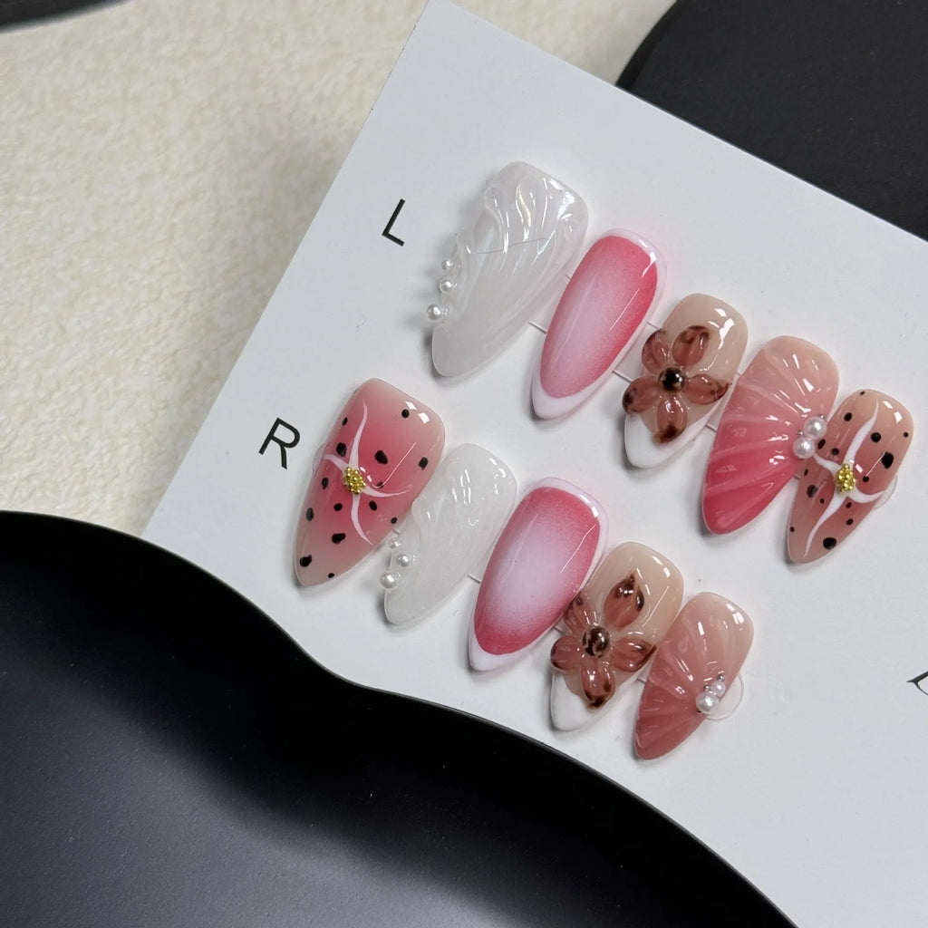 3D carved nail beauty patches with hand-painted embossed candy designs for almond nails