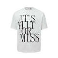Men's blue American Retro style T-shirt with white printed letter design, round neck, loose fit