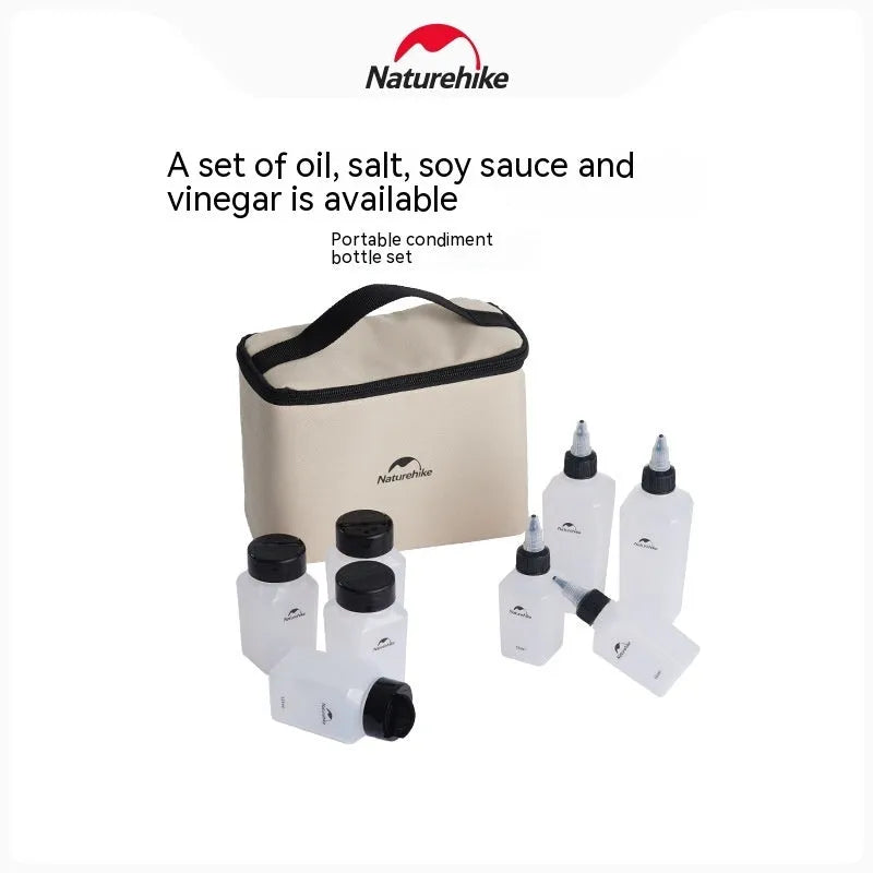 Naturehike six-piece portable PP seasoning bottle set for outdoor picnics.