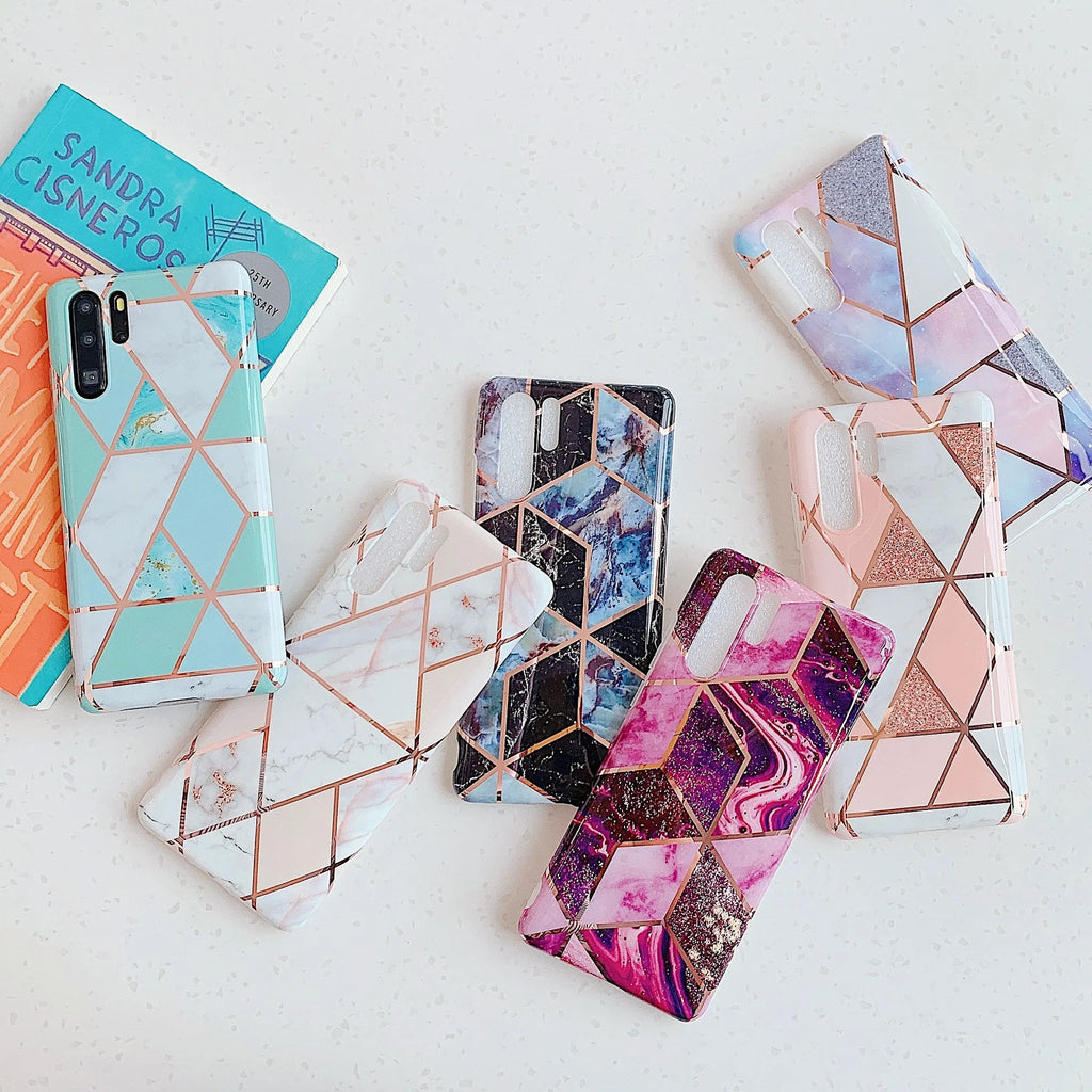 Electroplated marble pattern TPU phone case for Huawei and Samsung smartphones in various colours