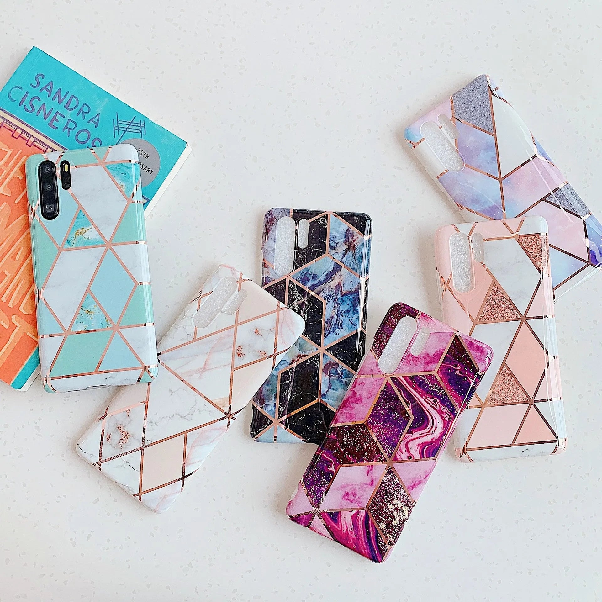Electroplated marble pattern TPU phone case for Huawei and Samsung smartphones in various colours