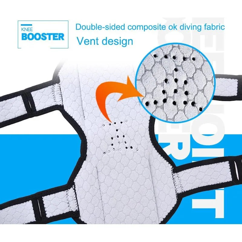 Adjustable knee brace support with spring mechanism and breathable fabric for sports