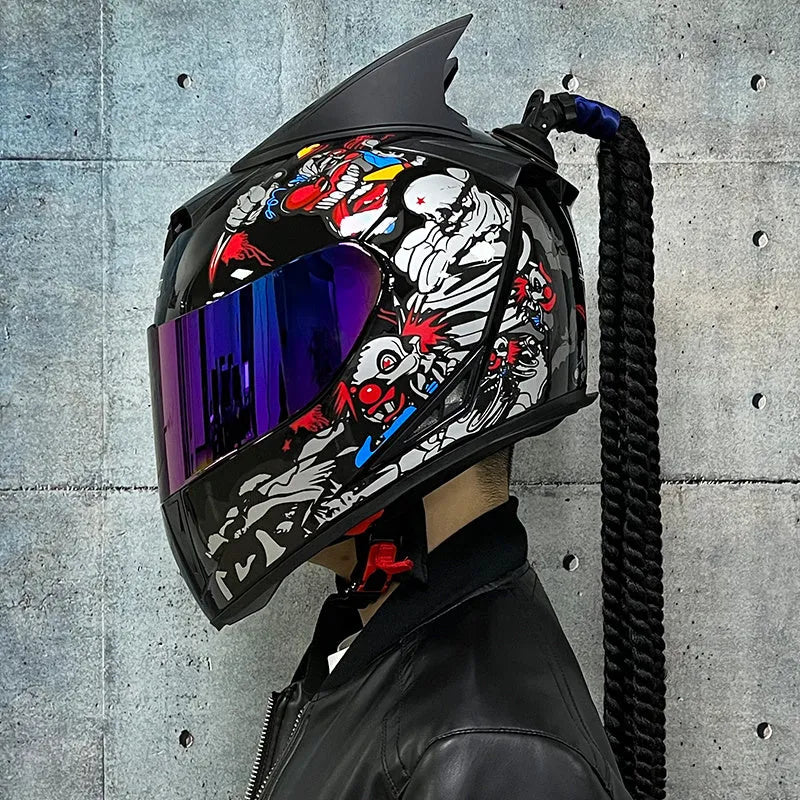 Dirty Braids full-face couples motorcycle helmet in ABS plastic with graphic design options